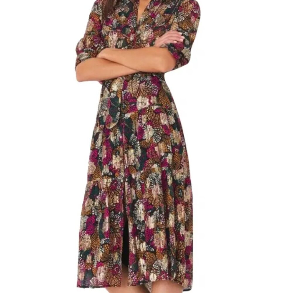 Ba&sh Love Dress Multi Color Floral Metallic Midi